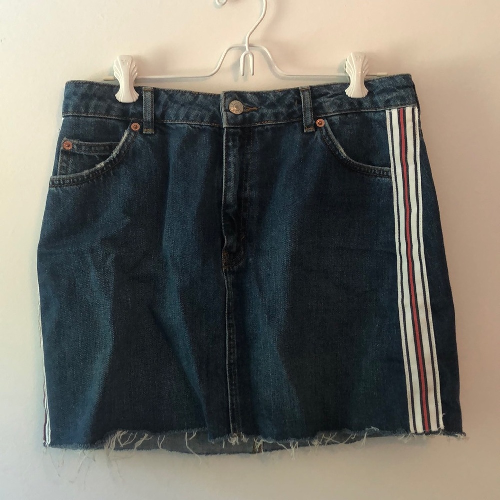 Denim skirt with orange navy and white stripe